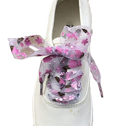 Jilibaba Schnürsenkel, florales flaches Chiffon, Satinband, Organza-Schnürsenkel, 2,8 cm breit, Turnschuh-Schnürsenkel für Erwachsene Kinder, Freizeitschuhe, Lila, 120 cm von Jilibaba