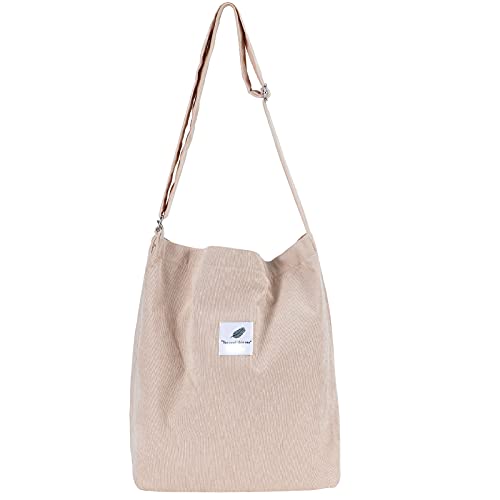 Jiliyote Cord Umhängetasche Groß mit Reißverschluss Schultertasche aus Cord Damen Groß Umhängetasche Damen Schulterbeulte Schultertasche Damen Kordbeutel Damen Shopper Cordbeutel für Uni Mädchen von Jiliyote