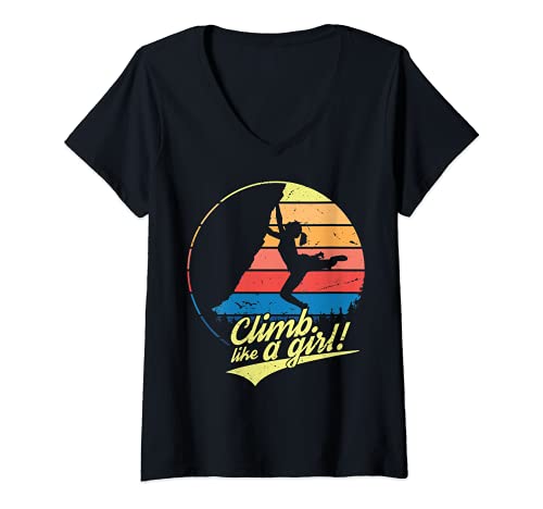 Damen Climb like a girl | Kletterspruch für kletternden Frauen T-Shirt mit V-Ausschnitt von Jimbeels