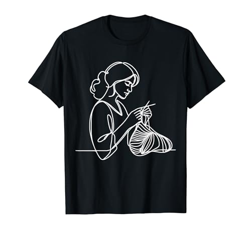 Stricknadeln One Line Kunst Zeichnen Stricken T-Shirt von Jimbeels