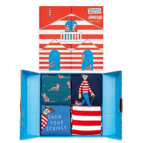 Jimmy Lion - Geschenkboxen Socken Where's Wally. Packung mit 4 Paaren Casual Stil, Socken, Größe 41-46. von Jimmy Lion