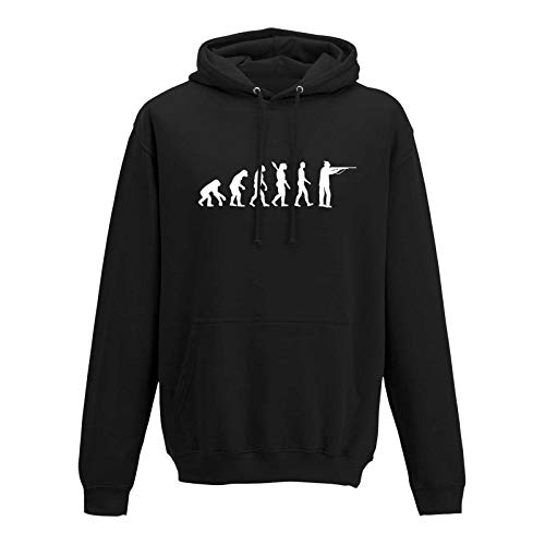 Jimmys Textilfactory Hoodie Evolution Jäger Sportschütze Jagd Schützenverein 10 Farben Herren XS-5XL Schießen Sport Olypmia Schützenbund BDS BDMP, Größe:L, Farbe:schwarz - Logo Weiss von Jimmys Textilfactory