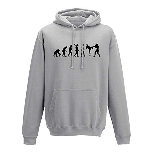 Hoodie Evolution Kickboxen Kampfsport Karate Boxen MMA 13 Farben Herren XS - 5XL Kampfkunst Muay Thai Jiu Jitsu Taekwondo Cage-Fight, Größenauswahl:M, Farbauswahl:grau - Logo schwarz von Jimmys Textilfactory