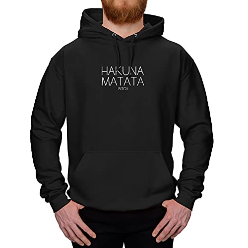 Jimmys Textilfactory Hoodie Hakuna Matata Bitch König der Löwen Timon Pumba Circle 10 Farben XS-5XL Life Elton John Afrika Hakuna Matata nutze den Tag Film, Farbe:schwarz - Logo Weiss, Größe:2XL von Jimmys Textilfactory