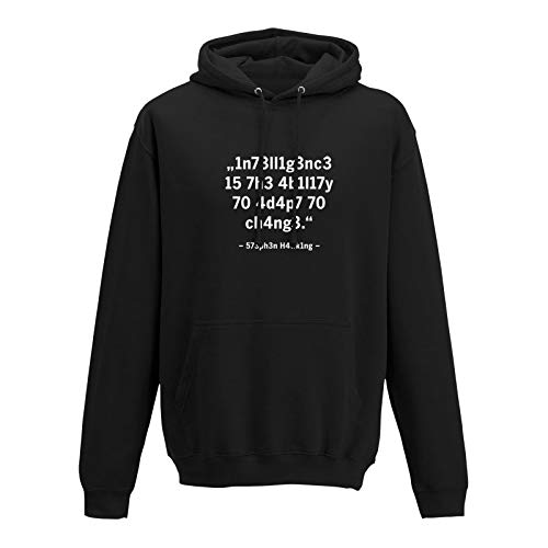 Jimmys Textilfactory Hoodie Intelligence Leetspeak Stephen Hawking Fun-Shirt 10 Farben Herren XS-5XL Chat 1337 Zitat Meme lustige Sprüche Geschenk, Größe:XL, Farbe:schwarz - Logo Weiss von Jimmys Textilfactory