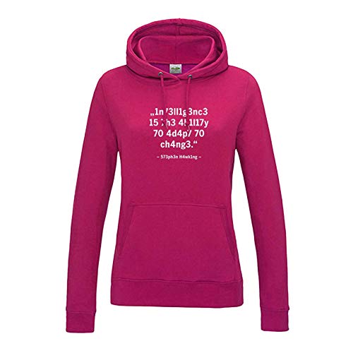 Jimmys Textilfactory Hoodie Intelligence Leetspeak Stephen Hawking Fun-Shirt 12 Farben Damen XS-2XL Chat 1337 Zitat Meme lustige Sprüche Geschenk, Größe:M, Farbe:pink - Logo Weiss von Jimmys Textilfactory