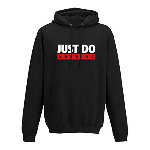 Jimmys Textilfactory Hoodie Just Do Nothing faul Athletics Sport Fun-Shirt 10 Farben Herren XS - 5XL Parodie Lazy Humor Spass lustige Sprüche feiern Party, Größe:L, Farbe:schwarz - Logo Weiss von Jimmys Textilfactory