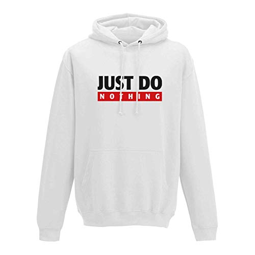 Jimmys Textilfactory Hoodie Just Do Nothing faul Athletics Sport Fun-Shirt 10 Farben Herren XS - 5XL Parodie Lazy Humor Spass lustige Sprüche feiern Party, Größe:XS, Farbe:Weiss - Logo schwarz von Jimmys Textilfactory