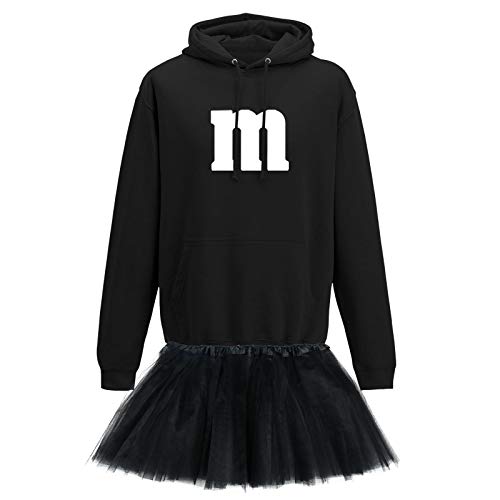 Jimmys Textilfactory Hoodie M&M Karneval Kostüm Set mit Tütü XS-5XL Herren Verkleidung Tütü Gruppenkostüm Partner Familie Fasching, Größe:4XL, Farbe:schwarz - Logo Weiss (+Tütü schwarz) von Jimmys Textilfactory