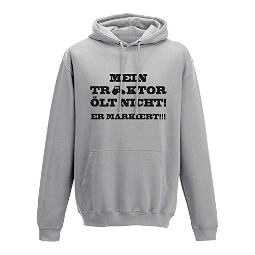 Jimmys Textilfactory Hoodie Mein Traktor ölt Nicht er markiert Karneval Bauer 10 Farben Men XS - 5XL Trecker Zugmaschine Landwirtschaft Fun-Shirt Sprüche, Größe:L, Farbe:grau - Logo schwarz von Jimmys Textilfactory