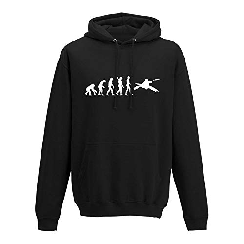 Jimmys Textilfactory Hoodie Evolution Kajak Kanadier Wassersport Kanu Club 10 Farben Herren XS - 5XL Paddel Poot Kanuwandern Verein Urlaub Wildwasser Ruderboot, Größe:2XL, Farbe:schwarz - Logo Weiss von Jimmys Textilfactory