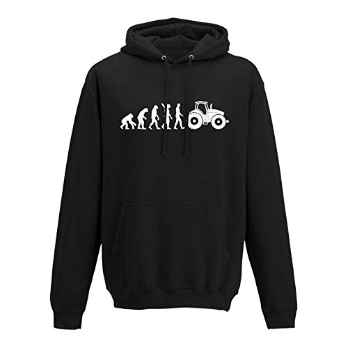 Jimmys Textilfactory Hoodie Evolution Traktor Trecker Bauer Landwirt Fun 10 Farben Herren XS - 5XL Zugmaschine Landwirtschaft Acker Feld Anbau, Größe:M, Farbe:schwarz - Logo Weiss von Jimmys Textilfactory