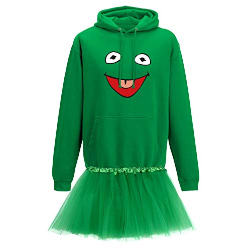 Jimmys Textilfactory Hoodie Frosch Kostüm Set + Tütü Tüllrock Karneval Sesamstraße Herren XS - 3XL Fasching Verkleidung Gruppen Rosenmontag Fastnacht, Größenauswahl:S, Setauswahl:Standard Set von Jimmys Textilfactory