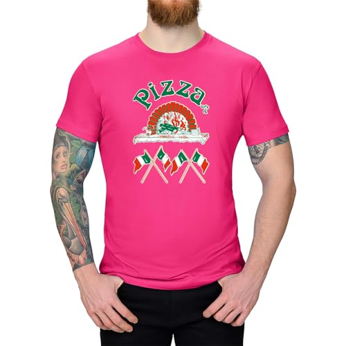 Jimmys Textilfactory T-Shirt Pizzeria Pizza-Lovers Karneval Fun-Shirt Party 13 Farben Herren XS - 5XL Fasching Verkleidung Italien Pizzabäcker lustig kreativ, Größe: 2XL, Farbe: pink von Jimmys Textilfactory