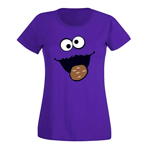 T-Shirt Krümelmonster Kekse Karneval Fasching Kostüm Sesamstraße Damen XS - 3XL Verkleidung Gruppen-Kostüm Rosenmontag Party Feier, Größe:M, Farbe:lila/Purple von Jimmys Textilfactory