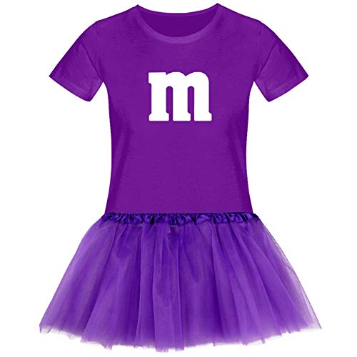 T-Shirt M&M + Tüllrock Karneval Gruppenkostüm Schokolinse 11 Farben Damen XS-3XL Fasching Verkleidung M's Fans Tanzgruppe, Größenauswahl:2XL, Farbauswahl:lila - Logo Weiss (+Tütü lila) von Jimmys Textilfactory