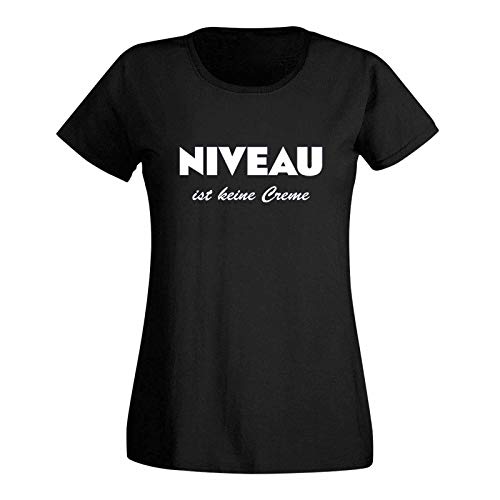 T-Shirt Niveau ist Keine Creme Spruch Humor Fun-Shirt 15 Farben Damen XS - 3XL Haut Creme Logo witzig lustig Party feiern Malle, Größe:M, Farbe:schwarz - Logo Weiss von Jimmys Textilfactory