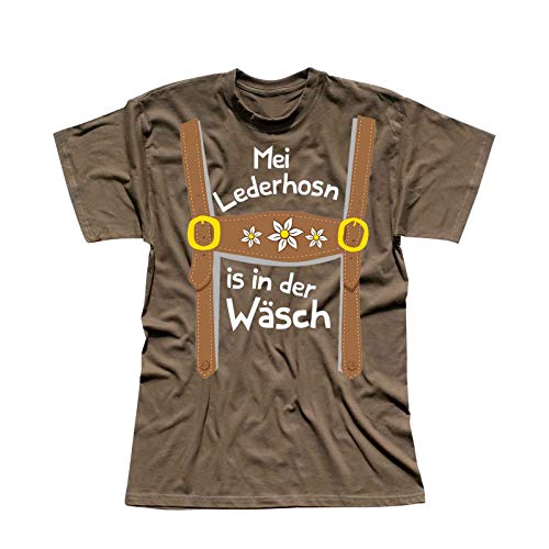 T-Shirt Oktoberfest Lederhose Kostüm Volksfest Tracht 13 Farben Herren XS-5XL München Wiesn Festzelt O'zapft Maß Krug Dirndel, Größe:2XL, Farbe:Khaki - Logo Weiss von Jimmys Textilfactory