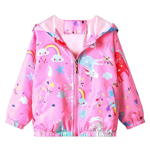 JinBei Jacken Baby Mädchen Jacke Kinder Kapuzen Sweatjacke Kapuzenjacke Einhorn Rosa Pferd Winddicht Mantel Windjacke Übergangsjack Frühling Herbst Outwear Softshelljacke 1-2 Jahre von JinBei