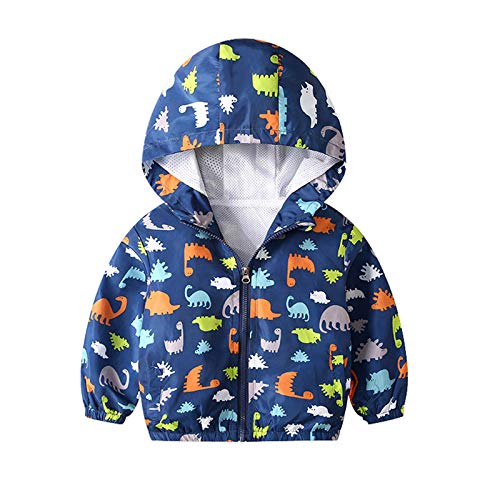 JinBei Jacken Jungen Dinosaurier Kapuzen Jacke Kinder Sweatjacke Kapuzenjacke Cartoon Winddicht Blau Mantel Windjacke Junge Übergangsjack Frühling Herbst Outwear Softshell 4-5 Jahre von JinBei