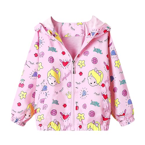 JinBei Jacken für Mädchen Kapuzen Mantel Sweatjacke Kapuzenjacke Winddicht Jacke Windjacke Cartoon Tiere Aufdruck Übergangsjack Frühling Herbst Outwear Softshelljacke, Gr.104-110 von JinBei