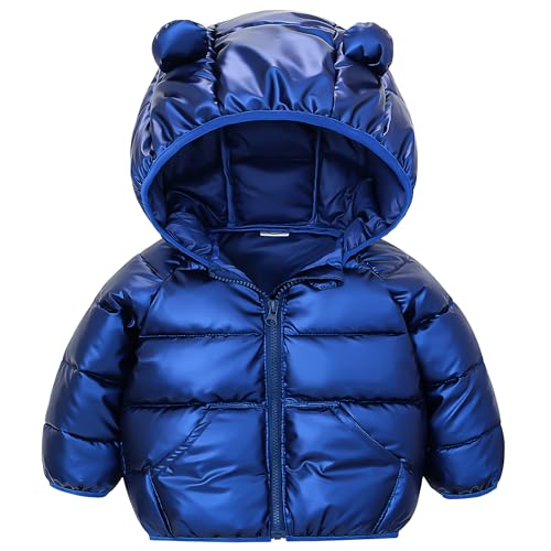 JinBei Kinder Winter Mantel Winterjacke Jungen Blau Steppjacke Winddicht Kinderjacke mit Kapuze Einfarbig Ultraleicht Jacket Wintermantel mit Taschen, GR.98-104 von JinBei