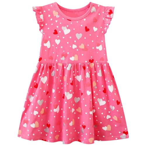 JinBei Mädchen Kleid Baumwolle Rüschen Ärmellos Lässige Rot Sterne Herz Muster Kleidung Kinder Sommer Party Festliches Prinzessin Kleider Gr. 98-104 von JinBei