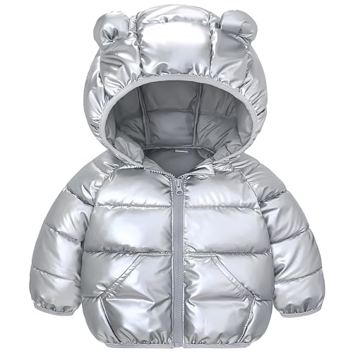 JinBei Winterjacke Jungen Silber Steppjacke Mädchen Kinderjacke mit Kapuze Ultraleicht Unisex Kinder Jacket Wintermantel Baby Winter Jacke mit Taschen, GR.98-104 von JinBei