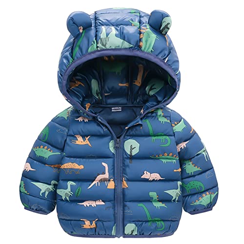 JinBei Winterjacke für Kinder Jungen, Mantel mit Kapuze Warme Dinosaurier Blau Kapuzenjacke, Ultraleicht Gepolstert Herbst Steppjacke Oberbekleidung Wintemantel Alter 4-5 Jahre von JinBei