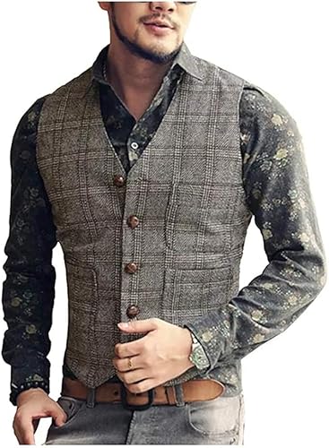 JinXuanYa Tweed Vest Men's Herringbone Checked Vintage Formal Suit Vest V-Neck Sleeveless Slim Fit for Business Festival JinXuanYa Tweed Vest Men's Herringbone Checked Vintage Formal Suit Vest V-Neck Sleeveless Slim Fit for Business Festival von JinXuanYa