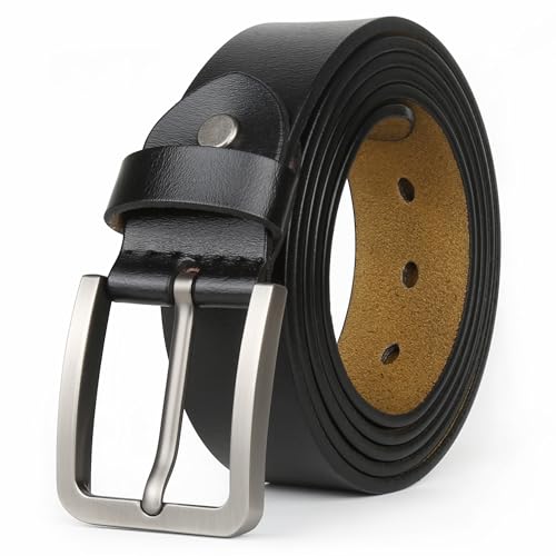 JingHao Gürtel Herren Leder 105-170cm Lässiger Jeansgürtel Lederguertel Herren Schwarz Braun 38mm Breite A18(125cm Fit für Taille 40"-42") von JingHao