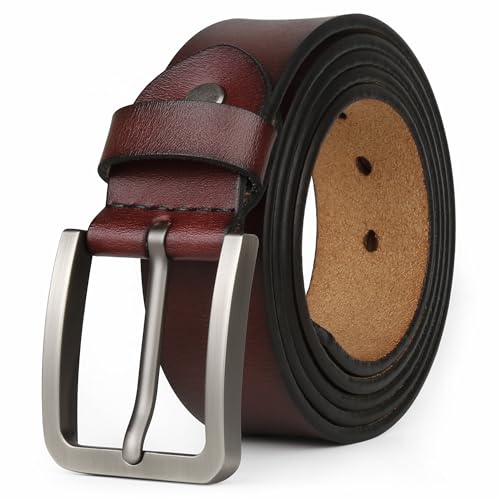 JingHao Gürtel Herren Leder 105-170cm Lässiger Jeansgürtel Lederguertel Herren Schwarz Braun 38mm Breite A18(160cm Fit für Taille 57"-59") von JingHao