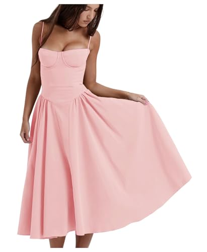 Jinsha Damen Vintage Sexy Sommerkleid Langes Dress A-Linie Ärmellos Spaghettiträger Freizeitkleid Beach Urlaub Cocktail Party Camisole Dress Festliches Kleid Kleid mit Taschen Einfarbig Damen Rosa S Jinsha Damen Vintage Sexy Sommerkleid Langes Dress A-Linie Ärmellos Spaghettiträger Freizeitkleid Beach Urlaub Cocktail Party Camisole Dress Festliches Kleid Kleid mit Taschen Einfarbig Damen Rosa S von Jinsha