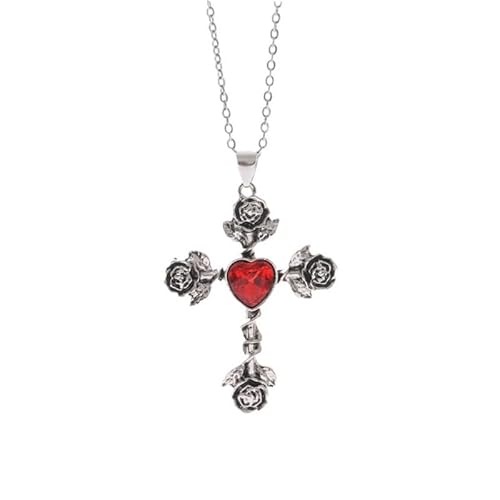 Filigrane Handwerkskunst, Schmuck, einzigartige Dornen-Rosenkreuz-Anhänger, Halskette mit gotischem Charme für Versammlungen, Metall von Jiqoe