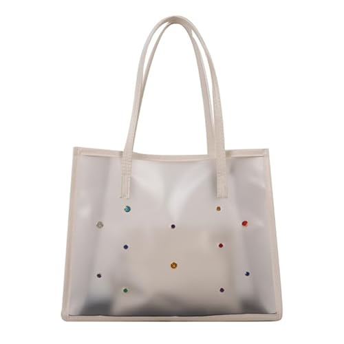 Jiqoe 2-teiliges Set, modische transparente Schultertasche für Damen, ideal für Strandausflüge, tägliches Pendeln und Einkaufen, weiß von Jiqoe