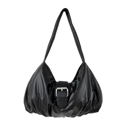 Jiqoe Achseltasche mit gerüschtem Design, plissiert, minimalistisch, PuffyBag, modische Handtasche, Damen, Geldbörse, Reisetasche, Tragetasche für Mädchen und Frauen, Schwarz von Jiqoe