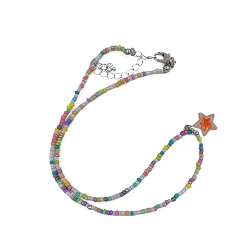 Jiqoe Bunte Perlen-Halskette für Damen, Stern-Anhänger, Schlüsselbeinkette, Bohemian-Perlen-Choker-Halsketten mit mehrfarbigem Charm, Perlen von Jiqoe