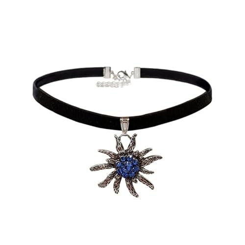 Jiqoe Charmante Strass-Edelweiß-Halskette für Damen, Modeschmuck, Blumenanhänger, deutsches Oktoberfest-Halsband, Schlüsselbeinkette, Metalllegierung, Flanell von Jiqoe