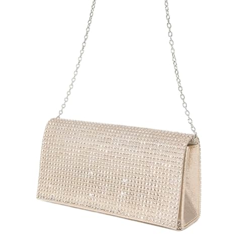 Jiqoe Clutch-Geldbörse, Abendtasche, Damen, Abschlussball, glitzernde Strass, Handtasche mit Kette, Party-Handtasche, Hochzeitstasche für Bankette, champagnerfarben von Jiqoe