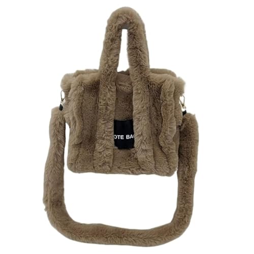 Jiqoe Damen-Handtasche mit Tragegriff oben, Plüsch, Kuriertasche, für Herbst und Winter, große Kapazität, Crossbody-Tasche, khaki von Jiqoe