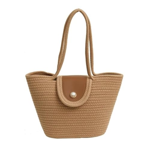 Jiqoe Einkaufs-Umhängetasche, große Kapazität, gewebte Tragetasche für Damen, Mädchen, Damen, Geldbörse, modisch, lässig, Strandtasche, Handtasche, khaki von Jiqoe