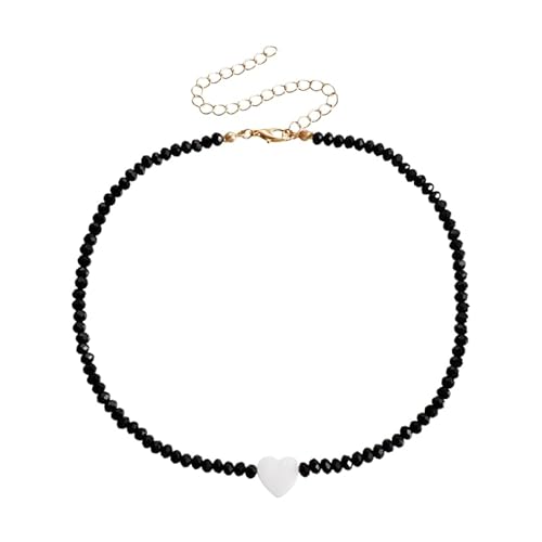 Jiqoe Elegante Halskette mit Herz-Anhänger, Kristallperlen, Halsband, Halskette, einfache Schlüsselbeinkette, modischer Halsschmuck, Kunstkristall von Jiqoe