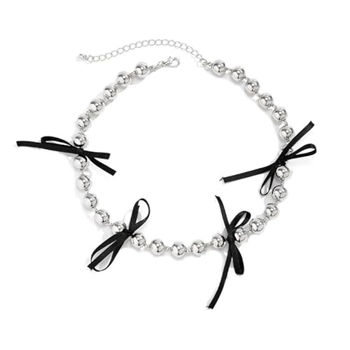 Jiqoe Elegante und schicke Halskette mit zartem Schleifen-Akzent, elegante Stahlperlen-Halskette. Schmuck für Fashionistas, Titanstahl von Jiqoe
