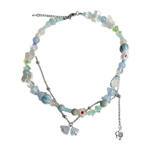 Jiqoe Farbenfrohes Choker-Armband mit Perlen und farbigen Blumen, verstellbare Schlüsselbeinkette für Damen und Mädchen, niedlicher handgefertigter Schmuck, Harz von Jiqoe