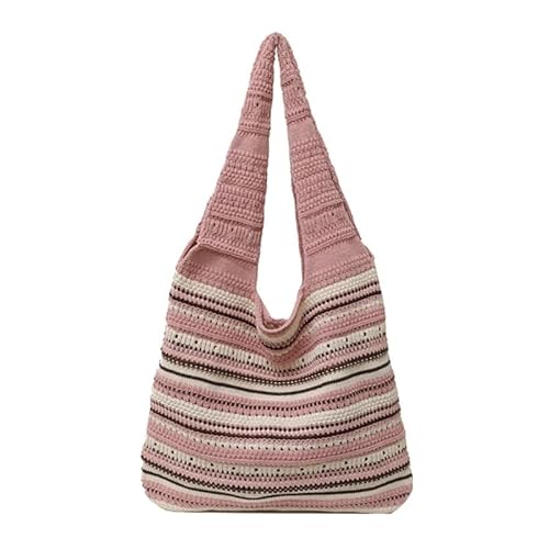 Jiqoe FashionCasual Tragetasche, Schultertasche, Reisetasche für Damen und Mädchen, vielseitige Stricktaschen, große Kapazität, Häkeltaschen, rose von Jiqoe