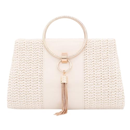 Jiqoe Gewebte Tasche für Hochzeit, Party, Damen, Mädchen, formelle Abendtasche mit Kette, Bankett, Damen-Geldbörse, Cocktail-Handtasche, Clutches, weiß von Jiqoe