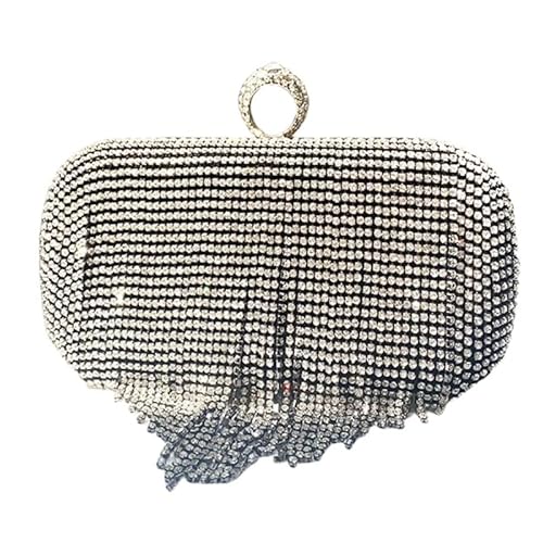 Jiqoe Glitzernde Damen-Geldbörse, Hochzeit, Clutches, Handtasche, Damen, Mädchen, Umhängetasche, funkelnd, glänzende Strasssteine, Quasten, Tasche mit Kette, Schwarz von Jiqoe