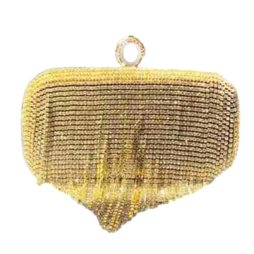 Jiqoe Glitzernde Damen-Geldbörse, Hochzeit, Clutches, Handtasche, Damen, Mädchen, Umhängetasche, funkelnd, glänzende Strasssteine, Quasten, Tasche mit Kette, gold von Jiqoe