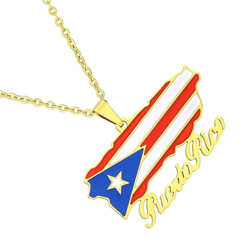 Jiqoe Halskette mit Puerto Rico-Flaggen-Anhänger aus Edelstahl, stilvolle Karte von Puerto Rico, Halsschmuck, Edelstahlmaterial, A, Edelstahl von Jiqoe