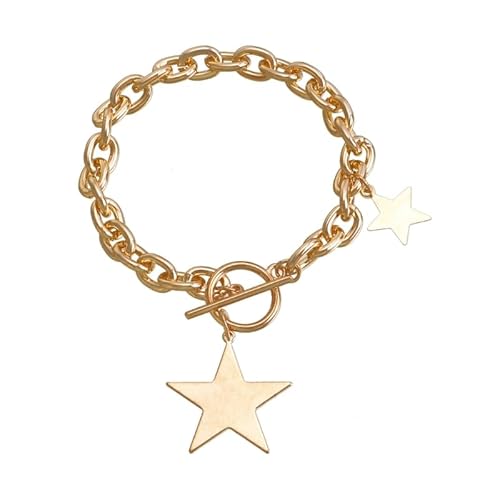 Jiqoe Koreanischer Stern fünfzackige Stern-Halskette Nische einfache Hip-Hop-Schlüsselbeinkette weibliche Armbänder Halskette verblasst nicht, Bracelet, Metall von Jiqoe